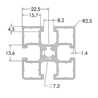 10-4545-0-200MM MODULAR SOLUTIONS EXTRUDED PROFILE<br>45MM X 45MM, CUT TO THE LENGTH OF 200 MM